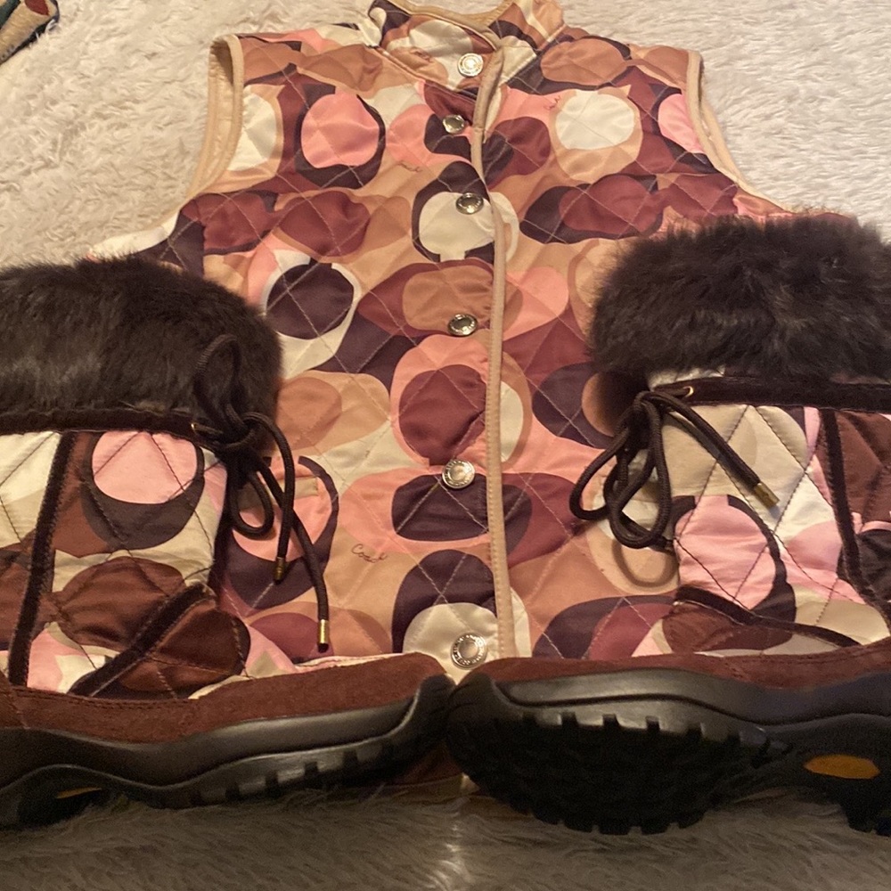 Coach vest and matching Vibram boots